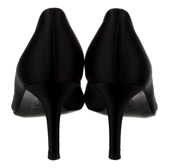 STUART WEITZMAN Chantelle Satin + Lace Peep Toe Heels - Picture 4 of 6